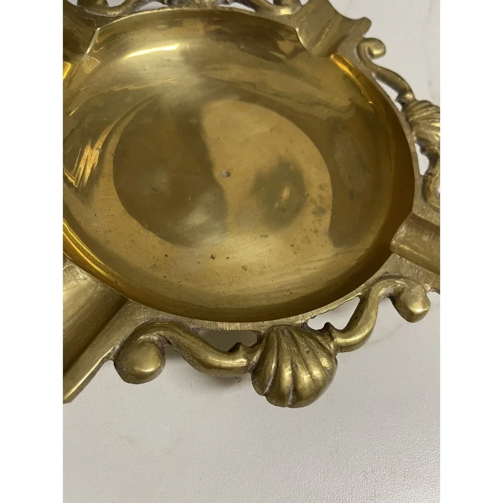 Vintage Heavy Brass Ashtray Cigar Tray Shell Design India‎ 7.5